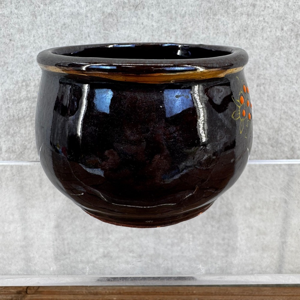 Vtg Redware Rossini Japan Moriage Rice Bowls - Hand Ptd Beaded Brown Glaze - Picture 5 of 7